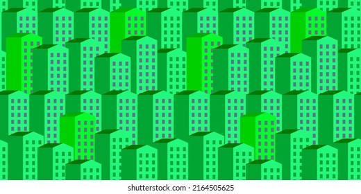 Vector Seamless Pattern. Green Houses. Property Background. Modern Building. Eco-friendly Homes Concept. Real Estate. Town. Urban Design. Sustainable Living. City Life. Efficient Energy Use. Wallpaper
