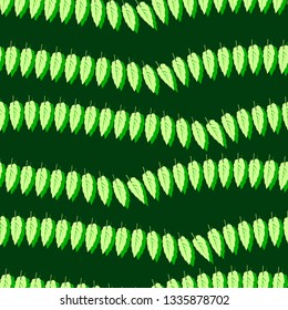 Vector seamless pattern with green leaves on a dark background.