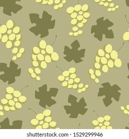 Vector seamless pattern with green leaves and bunches of grapes. For design packaging, textile, background, design postcards and posters.