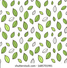 Vector sin fisuras con hojas verdes y contorno negro. Impresión floral brillante. Patrón para papeles pintados, cubiertas, papel de envoltura, web.