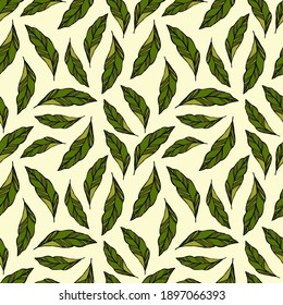 vector seamless pattern with green
     leaves on a light background.