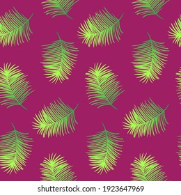 Vector seamless pattern with green leaves. Exotic palm tree, green color with gradient. Background for clothes, web and design. Ecology theme. Summer illustration. Print for greeting cards, gift wrap