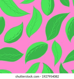 vector seamless pattern green leaves. Fresh greens spring summer. For fabrics, textiles, wallpapers, packaging, backgrounds, invitations, web pages and advertisements. Hand drawing