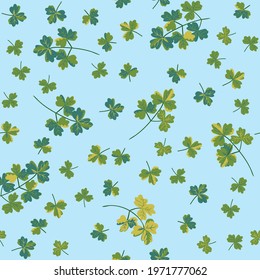 Vector seamless pattern from green leaves.  Trendy colors. Floral cute background for fabric, cloth design, book covers, manufacturing, wallpapers, print, gift wrap and scrapbooking.