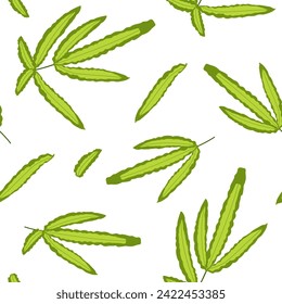 Vector seamless pattern of green leaves. Image of summer natural plants. Illustration for wallpaper and fabric. Seamless image of a sprig of green leaves of two colors.