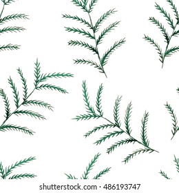 Vector seamless pattern with green leaves. Floral patterns seamlessly tiling. Hand drawn seamless background. Watercolor vector illustration on white background.