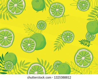 Vector seamless pattern with green lemons, branches. Fruit repeated background. Colorful endless print for fabric or paper. - Images vectorielles
