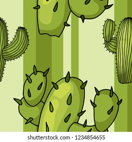Vector seamless pattern with green lime cactuses background illustration. Trendy tropical design for baby textile or linen