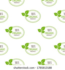 Vector seamless pattern of green logo Organic design template for natural farm, organic products. Isolated on white background.