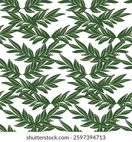 Vector seamless pattern with green olive branches.