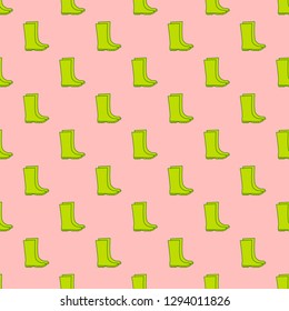 Vector seamless pattern of green rubber boots. 
