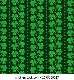 Vector seamless pattern with green shamrocks; for wrapping paper, packaging, greeting cards, posters, banners.