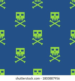 Vector Seamless Pattern With Green Skulls and Bones. Old School Design.