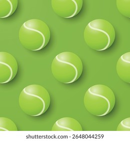 Vector Seamless Pattern with Green Tennis Balls on Green Background. Tennis Ball Pattern for Sport Wallpaper, Tennis Fabric, Sports Textile, Ball Game Print, Sport Illustration, Tennis Design