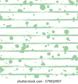 Vector seamless pattern, green tile with inc splash, blots, smudge and brush strokes. Grunge endless template for web background, prints, wallpaper, surface, wrapping, repeat elements for design