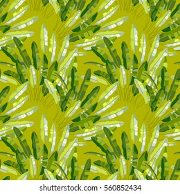 Vector seamless pattern with green tropic leafs
