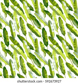 Vector seamless pattern with green tropic leafs