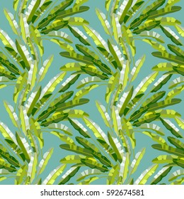 Vector seamless pattern with green tropic leafs