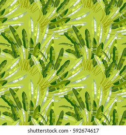 Vector seamless pattern with green tropic leafs