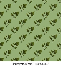 Vector seamless pattern with green twigs; for wrapping paper, packaging, etc.