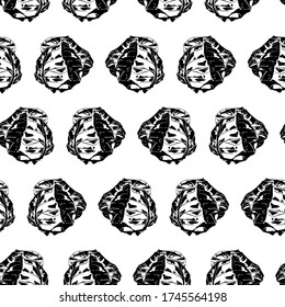 Vector seamless pattern with green or white cabbage black silhouette on white background. Natural organic vegetable wrapping paper, wallpaper.