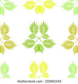 Vector seamless pattern with  green and yellow tropical leaves on white background. Seamless decorative template texture with leaves. Endless leaf background. 