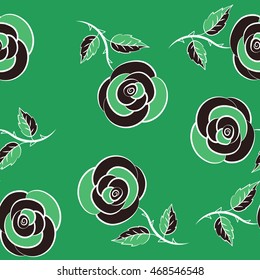 Vector seamless pattern. Greeting card with green, gray and brown roses, watercolor, can be used as invitation card for wedding, birthday and other holiday and summer background.