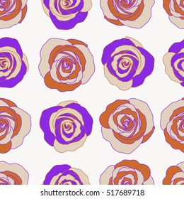 Vector seamless pattern. Greeting card with brown, violet and white roses, watercolor, can be used as invitation card for wedding, birthday and other holiday and summer background.