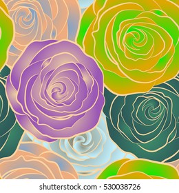 Vector seamless pattern. Greeting card with roses, watercolor, can be used as invitation card for wedding, birthday and other holiday and summer background.
