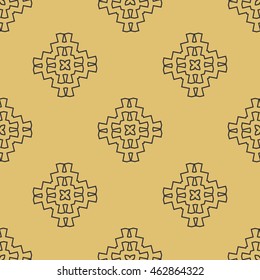 Vector seamless pattern. Grey and golden colors. Damask textile design.