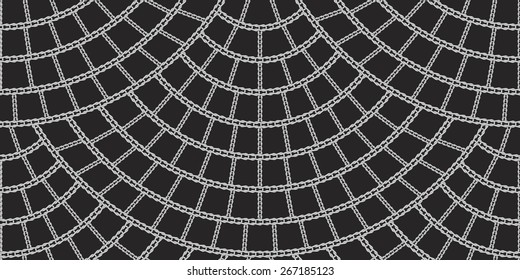 Vector seamless pattern from grey knitted loops and chains on black background