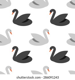 Vector seamless pattern with grey swans on white background. Element of design. For web and apps