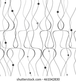 Vector seamless pattern with grey threads. Repeating geometric background. Graphic stripes with vertical direction. Abstract background with circles.