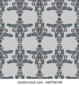 vector seamless pattern with grey totems aztec on light grey background