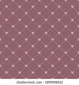 Vector seamless pattern. Grid of hearts. pink symbols on a dark background. Cute background for packaging design, textile, print.