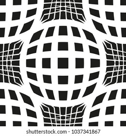 Vector seamless pattern grid, mesh with convex circles and small squares inside.Modern stylish texture.Black and white
