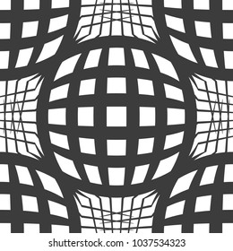 Vector seamless pattern grid, mesh with convex circles and small squares inside.Modern stylish texture.Black and white