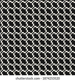 Vector seamless pattern with grid, mesh, net, lattice, weave. Jacquard textile texture. Black and white geometric ornament. Simple abstract monochrome background. Dark repeat design for print, decor