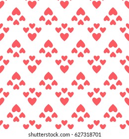 Vector seamless pattern. Grid texture of the hearts. Isolated on white background.