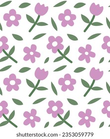 Vector seamless pattern of groovy abstract flowers isolated on white background