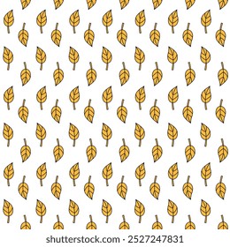 Vector seamless pattern of groovy autumn orange leaves isolated on white background