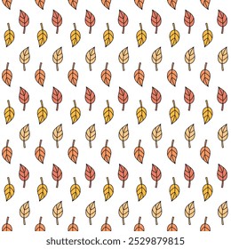 Vector seamless pattern of groovy autumn leaves isolated on white background