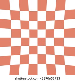 Vector seamless pattern of groovy chessboard texture isolated on orange background