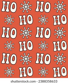 Vector seamless pattern of groovy Christmas Santa ho ho ho lettering isolated on red background