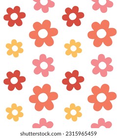 Vector seamless pattern of groovy flower isolated on white background