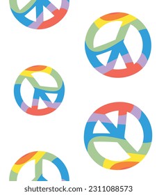 Vector seamless pattern of groovy lgbt peace sign isolated on white background