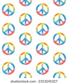 Vector seamless pattern of groovy lgbt peace sign isolated on white background