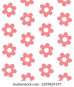 Vector seamless pattern of groovy retro flower isolated on white background