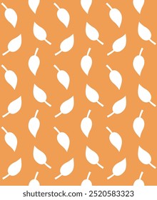Patrón sin fisuras de Vector de la silueta de hojas de otoño de dibujos animados retro groovy aislado sobre fondo naranja