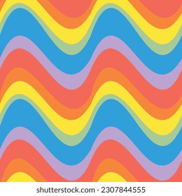 Vector seamless pattern of groovy wavy lgbtq rainbow background